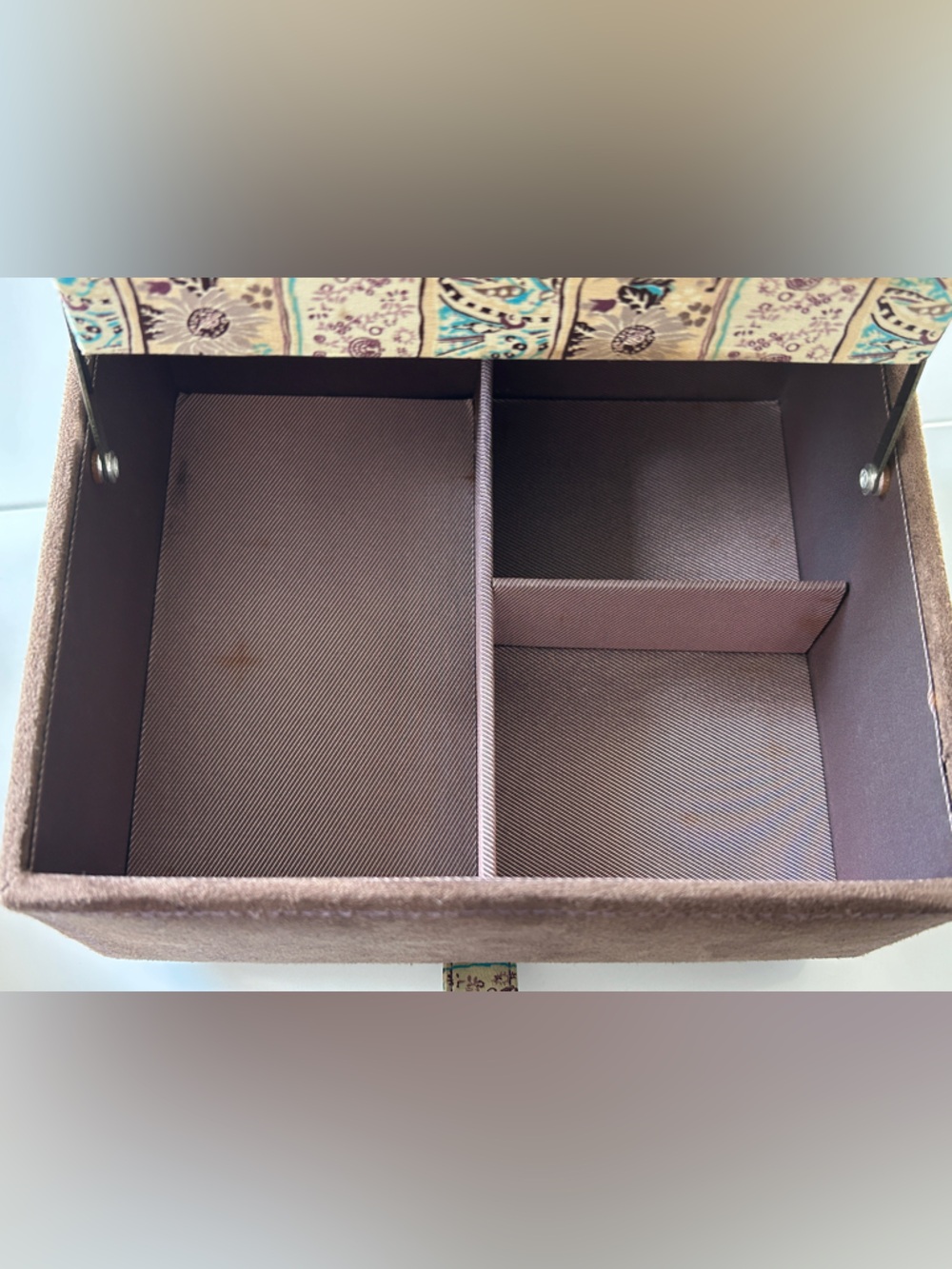WOLF Designs Jewelry Box Travel Case | Brown Faux Suede | Paisley | Multi Tier - Picture 7 of 11